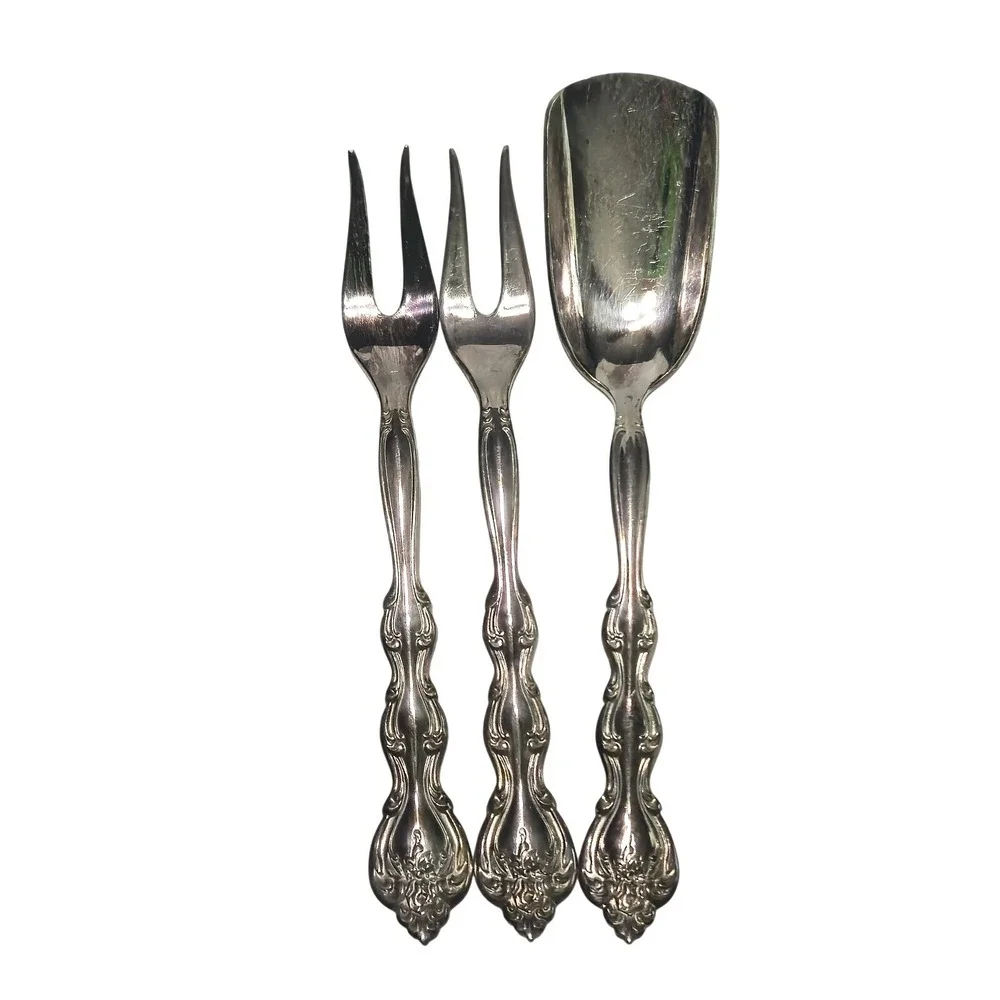 Vtg International Silverplate Interlude‎ Flatware Set Serving Fork and Spoon 3pc